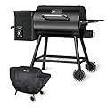 KingChii Electric Wood Pellet Grill & Smoker with Side Shelf, 456 SQ.IN Grill Capacity, with PID Temperature Control (180-425°F) for Backyard Camping Bake and Roast, Black with Cover