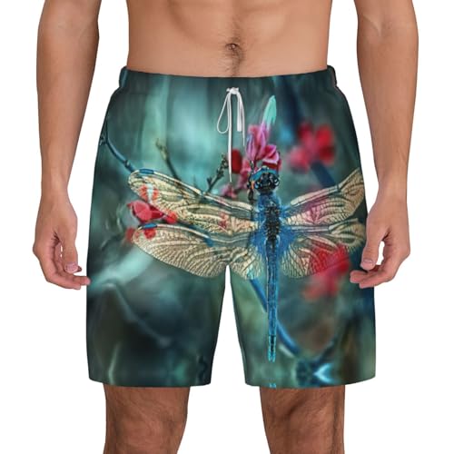 Short de bain séchage rapide homme respirant, motif fleur et libellule