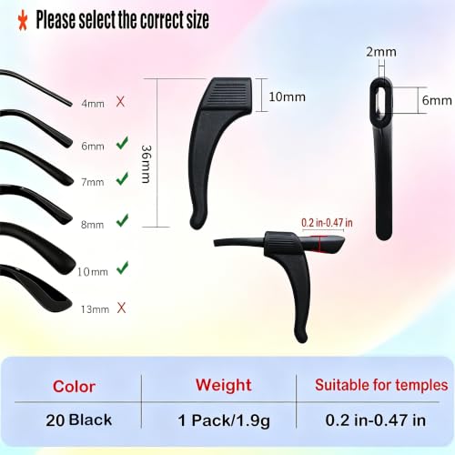 Image of MOLDERP Glasses Ear Grips, 20 Pairs Kids And Adults Glasses Anti-Slip, Silicone Elastic Eyeglasses Temple Tips Sleeve Retainer, Prevent Eyewear Sunglasses Spectacles Glasses Slipping (Clear,Black, M)
