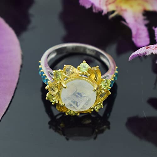 Bague cocktail argent 925 pierre de lune apatite idée cadeau d'exception - 4