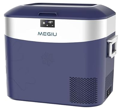 Megiu Car Refrigerator, Portable Car Fridge 12V Refrigerator 23 Quart (22 Liter) Freezer Compressor Cooler 12V/24V DC 110?240 V AC for Outdoor, Camping, Travel, Home Use -18?~+15? (Blue)