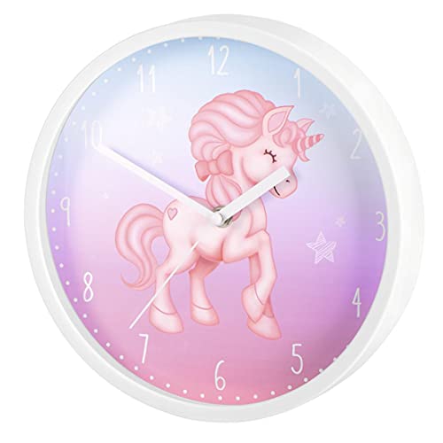 Hama Children's Wall Clock Magical Unicorn Non-Ticking (Round Children's Clock with Unicorn Motif, Battery-Operated Quartz Wall Clock with Second Hand, Children's Room, Ideal as a Learning Clock,