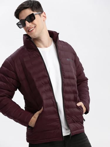 Image of SHOWOFFFF Men Solid Puffer Jacket | Mock Collar Full Sleeves Nylon Jacket for Mens | Slim Fit Regular Length Jacket for Men's