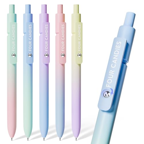 Four Candies Gel Pens, 5 Pcs 0.7mm Quick Dry Black Ink Pen Fine Point Smooth Writing Unique Pen, Office Home School Supplies Essentials Fun Pretty Cute Pens Gifts for Girl Women(Gradient)