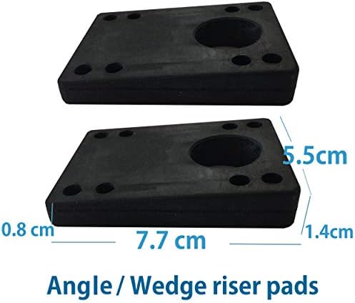 VJ Longboard Skateboard Riser Pads, Rubber, Set of 2, Size 3mm (1/8") 6mm (1/4") 12mm (1/2") 14mm Angel Wedge Riser Pads, Black