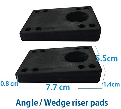 Image of VJ Longboard Skateboard Riser Pads, Rubber, Set of 2, Size 3mm (1 /8 inch) 6mm (1 /4 inch) 12mm (1 /2 inch) 14mm Angel Wedge Riser Pads, Black
