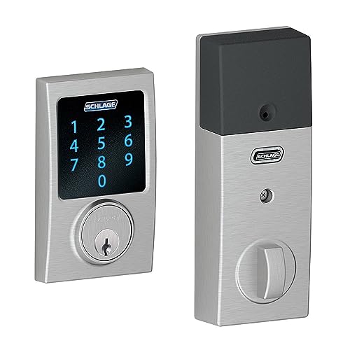 Schlage Z-Wave Connect Century Touchscreen Deadbolt with Built-In Alarm, Works with Alexa via SmartThings, Wink or Iris, Satin Nickel, BE469 CEN 619