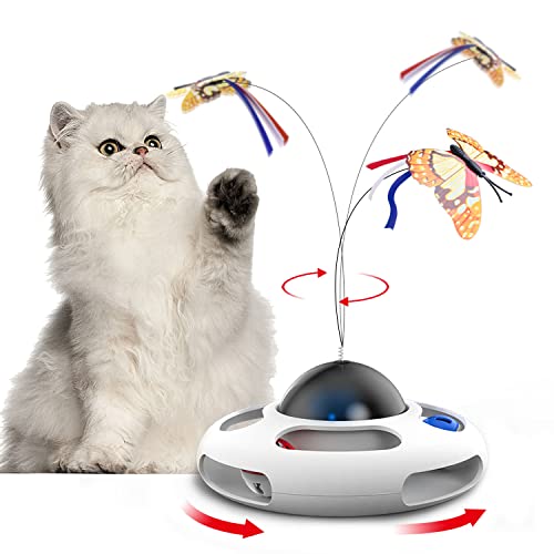 Cat Toys Interactive for Indoor Cats,Automatic Electronic Rotating Butterfly Kitten Toys with Roller 2 Tracks Ball, Exercise Funny Interactive Teaser Cat Toys with 3PCS Replacements (White) Cat Toys Interactive for Indoor Cats,Automatic Electronic Rotating Butterfly Kitten Toys with Roller 2 Tracks Ball, Exercise Funny Interactive Teaser Cat Toys with 3PCS Replacements (White)