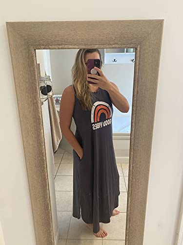 Chuntianran Women's Maxi Dress Summer Casual Sundress Sleeveless Long Dresses Hawaiian Beach Maxi Dresses With Pockets(Dark Grey,Large) #TOP1