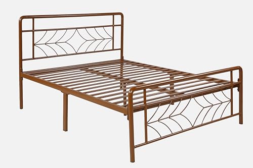 Image of Vara Metal Queen Size Bed Without Storage | Wrought Iron Double Bed with Headboard & Footboard | Sturdy Powder Coated Platform Bed Queen Size Cot for BedroomLivingRoom Brown (75x60)