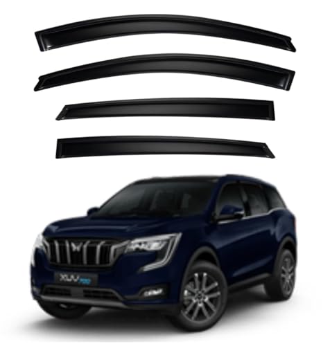 Image of Premium Smoke Car Door Visor Front+Rear Sun /Rain Guard Outside Mount Tape-On Window Visors Compatible with Mahin-dra XUV 700 (2025-2026)
