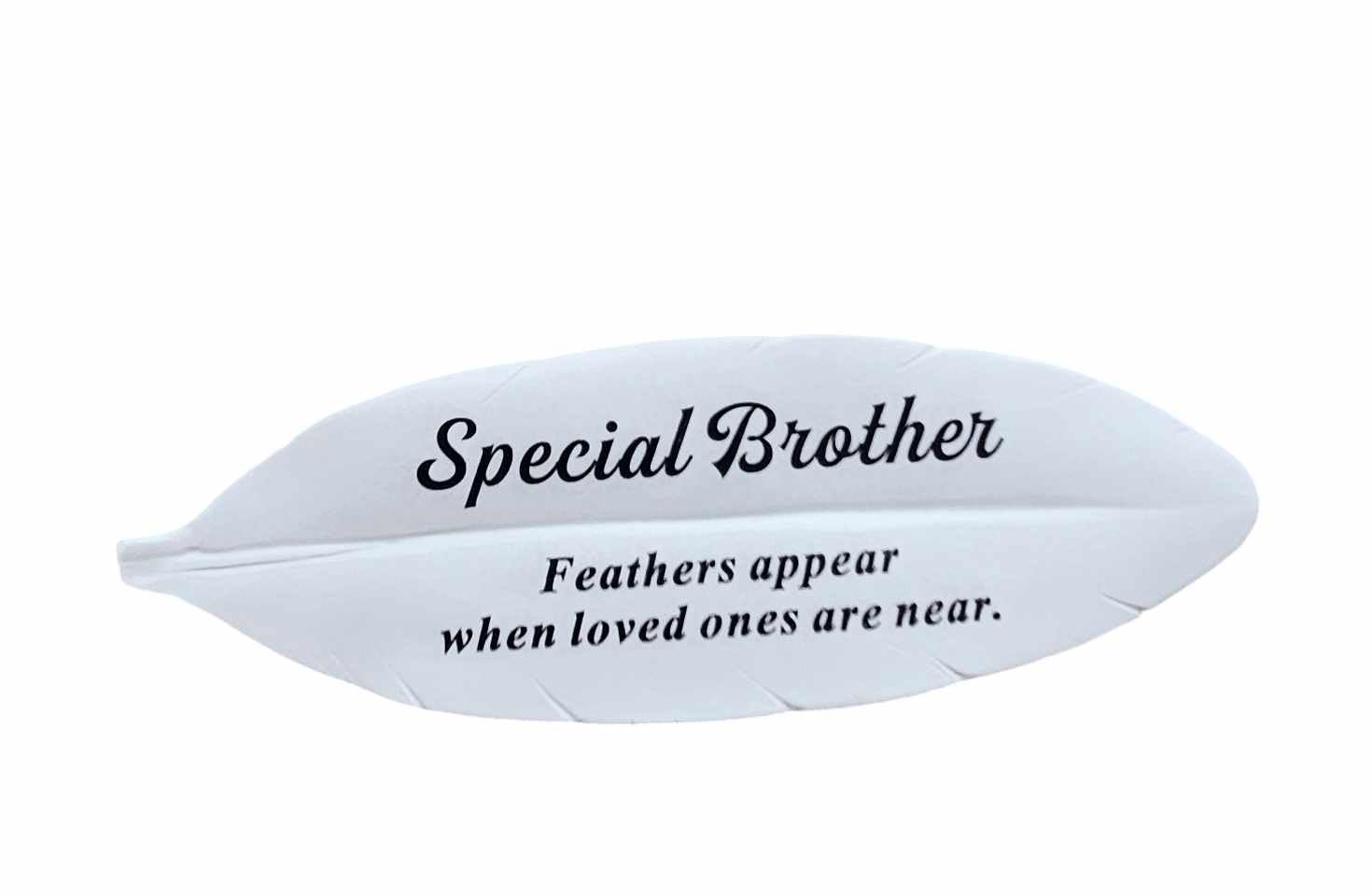David Fischhoff Ltd White Brother Feather Memorial Plaque Grave Ornament Garden Tribute Resin Ornament Gift