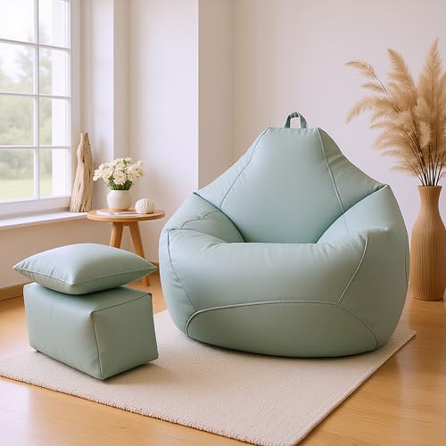Image of 4XL Premium Leatherette Bean Bag with Rectangular Footrest & 16x16 Inch Cushion | High Density Beans Filled | Side Pocket & Easy to Carry Handle | 6 Months Warranty Color- (Pastel Green, 4XL)