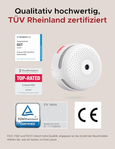 X-Sense Smart Rauchmelder XS01-M ohne SBS50 Basisstation, Zertifiziert nach EN 14604, Funkrauchmelder mit WLAN, vernetzbarer Feuermelder… – Ansicht 2