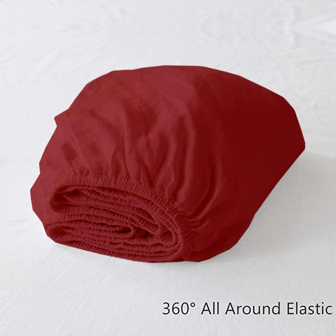 EDMUND - Super Soft Elastic Fitted Bedsheet with Pillow Covers Single Bed (36" X 72" + 8") Fitted Bedsheet Machine Washable Cotton Finished Elastic Bedsheet Single Bed | Burgundy 2