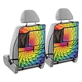 Rainbow Spira Kick Mats Back Seat Protector for Women Men Universal Seat Back Organizer with 3 Pockets Car Organizers and Storage for Car Accessories Gift,2pcs