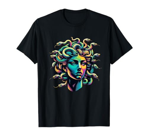 Tête de Méduse Mythologie Grecque Design réaliste Serpents anciens T-Shirt