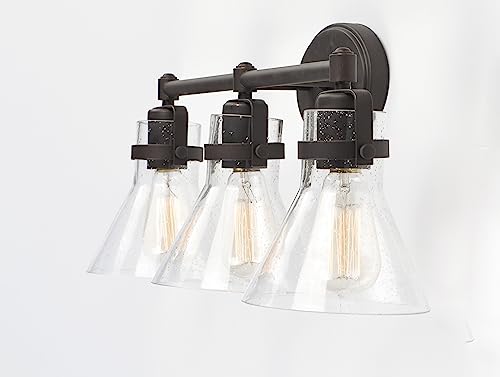 Image of Maxim Lighting Seafarer 4-Light Bath Vanity Light | Oil Rubbed Bronze Steel Finish | Seedy Wire Glass Shade | Industrial Indoor Light Fixture | Ideal for Bathrooms & Powder Rooms | 26114CDOI
