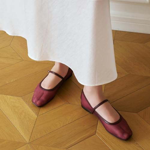 UFEDO Mesh Ballet Flats for Women Square Toe Adjustable Ankle Strap Ballerina Mary Jane Shoes3