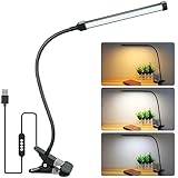8W USB LED Klemmlampe, Schreibtischlampe Klemmbar mit 3 Farbwechsel & 10 Helligkeit, Flexibler Schwanenhals - Ideal für Lesen, Studieren, Arbeiten & Kunsthandwerk - Passend für Bett, Tisch & Buch