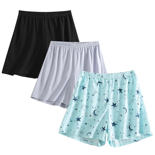 Image of PNAEONG 3 Pack: Womens Pajamas Shorts Set Soft Elastic Waist Lounge Shorts Printed PJ Bottoms