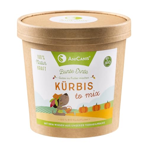 AniCanis Bio Kürbisflocken für Hunde - Kürbis Gemüse Flocken getrocknet - Gemüseflocken - Multivitamine Mineralien - Flockenfutter Barf Futterzusatz - 200g