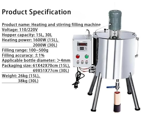 WLYPE Lipstick Filler Heating Mixing Filling Machine Electric Heating & Stirring Filling Machine for Lipstick Nail Polish Crayon Whitening Cream(110V,15L)