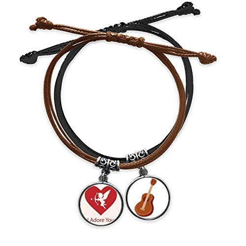 Pulsera cuero guitarra Te adoro pulsera con acabados minuciosos en cuerda trenzada roja