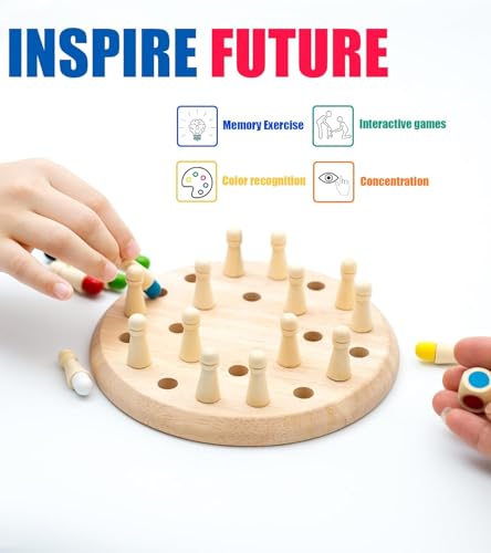 Image of Novo Baby Wooden Memory Chess for Kids 2-5 Years | Montessori Educational Board Game | Color Matching Stick Puzzle for Boys & Girls | Brain Training Age 3+