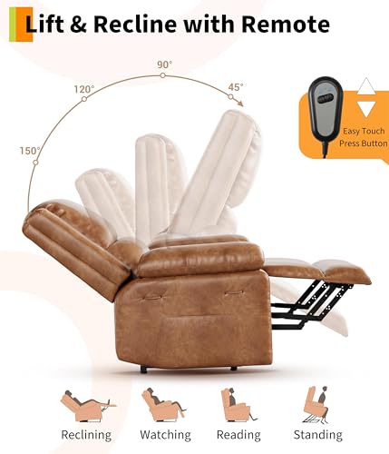 Image of GarveeHome Oversized Wide Power Lift Recliner Chair - Heat and Massage, Adjustable Back and Legs, PU Leather Electric Lift Chair Designed for the Elderly and People with Mobility impaired