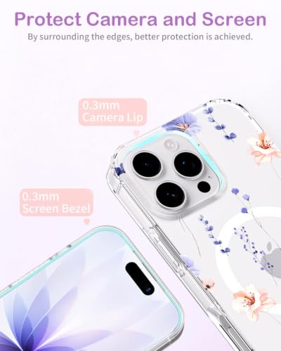 Coque iPhone 16 Pro Max de protection fine transparente à fleurs Magsafe