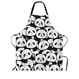 Beabes Cute Panda Chef Apron 27 X 31 Inch Animal Panda Abstract Black Funny Wildlife Non-Pilling Bib Apron for BBQ Grilling Gardening with Adjustable Neck Strap
