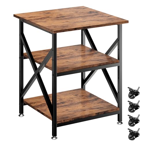 Ollieroo 3 Tier Printer Stand Large Table with Wheels Rolling Cart with Height Adjustable Middle Storage Shelf 23.6 x 23.6 x 30.3 Inches Shelf for Home Office Vintage Brown