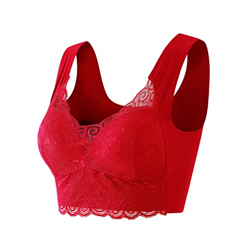 Sujetador de encaje de talla grande para mujer, ropa interior Bralette Crop Top Sexy para mujer, sujetador de tubo grande, sujetador push-up, sujetador con cordones, top de encaje para mujer, rojo,