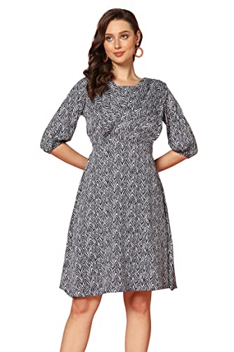 Image of Leriya Fashion Dresses for Women | Fancy Rayon Zig Zag Printed Faux Wrap Western Dress | Fit & Flare Knee Length Dresses for Girls | Loose Narrow Elastic Cuffs Sleeves