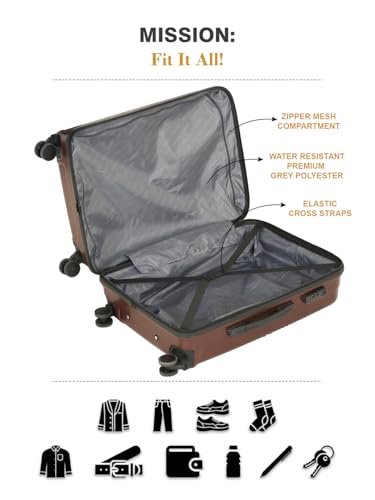 Image of Teakwood Set of 2 8 Wheels Trolley Bag, Hard Cabin with Zipper Closure, Adjustable Push Button & Cross Side Strap, Number Lock System 360 Degree (Set of 2, Brown)
