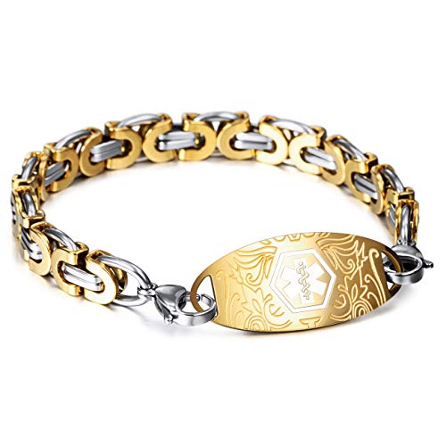 MOWOM Medical Alert Bracelet Custom Engraved Identification Allergy Life Medic Name ID