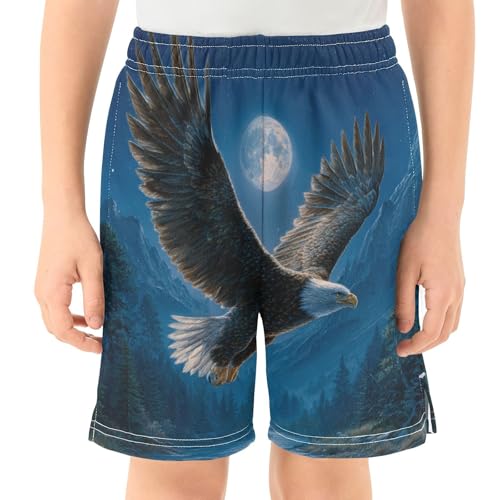DOMIKING Moon Hawk Blue Kids Shorts Pull-on Boys Shorts with Elastic Waist Casual Athletic Pants for Playwear Summer2
