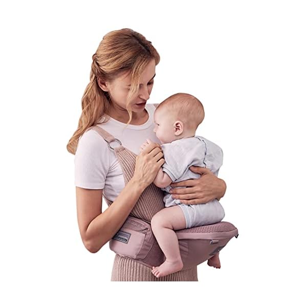 Bebamour Babytrage für 0–36 Monate, 3D-Air-Mesh-Babytrage-Rucksack, zugelassen nach Sicherheitsstandard, ergonomischer Baby-Hüftsitz, 6-in-1-Fronttrage (3D Air Dusty Pink) – Bild 8