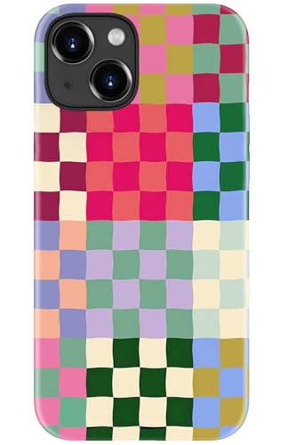 Image of Goodon for iPhone 14 Plus Case Cute - Wireless Charging Compatible - Dual-Layer Hard Shell + Silicone Cover - Protective Phone Case with Trendy Designs for Women - Patchwork Checkerboard