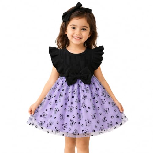 Image of TAGAS Girls' Long-Sleeve Floral Party Dress with Big Bow||Baby Girl Dress|| Frock for Girls|prinsses Dresses | Dress for Girls|