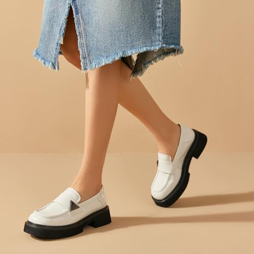 Image of BEAU TODAY Chunky Loafers Women,Patent Full Grain Leather Loafers for Women,Comfortable Slip-on Fashion Platform Shoes, Non Slip Business Casual Work Office Square Toe Dress Shoes