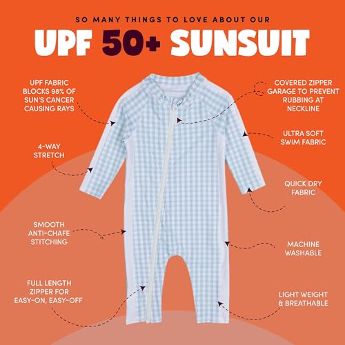 Image of SwimZip UPF50+ Boys Swim Shirt, Long Sleeve One Piece Kids Sunsuit