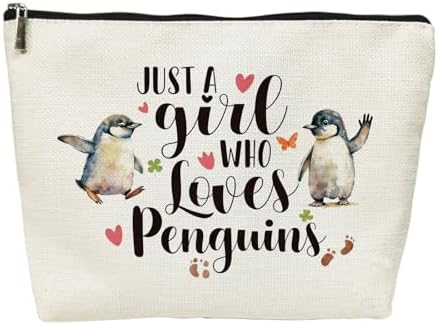 SIUNY Penguin Gifts For Kids Women Cosmetic Bags, Just A Girl Who Loves Penguins Makeup Bag Gifts for Penguins Lover Friendship Birthday Christmas Gifts for Women Girl Makeup Travel Bag (Penguin)