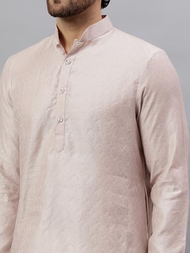 Image of LATEST CHIKAN Men's Cotton Silk Kurta Pajama Set with Mandarin Collar - Ethnic Wear for Weddings, Festivals & Functions