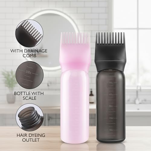 Image of GLUN 2 Piece Hair Dye Comb Bottle, Anti-dandruff Soft Silicone Bristle for Hair Dye Applicator, 120ML Bottle, Hair Colouring Tool for Home Use