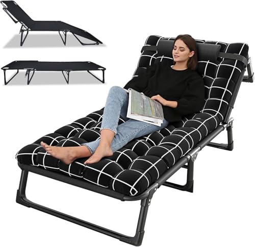 Générique lit de Camp Pliable 1 Personne, Lit de Camping Pliable Robuste pour Adultes,Verrouillable à 4 Positions, Couchage avec capacité de 200 kg pour Bureau/Voyage/extérieur