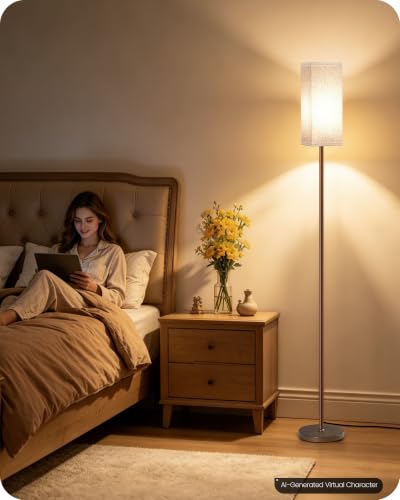 Image of 64.6 inch Floor Lamp, Pole with Foot Switch, Modern Standing Lamp Lampshade, Minimalist Freestanding Lamp (Bulb Not Included), for Living Room, Bedroom Office ETL Listed,Brown and Beige VE07LD05