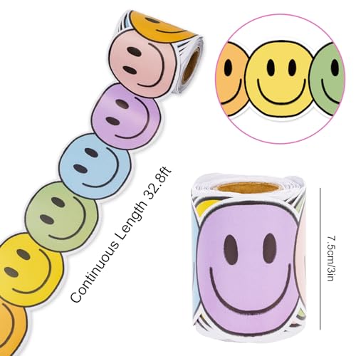 Image of Whaline 32.8 Ft Boho Happy Face Bulletin Board Border Pastel Color Smile Face Die Cut Trim Border Roll for Classroom Chalkboard Back to School Decor