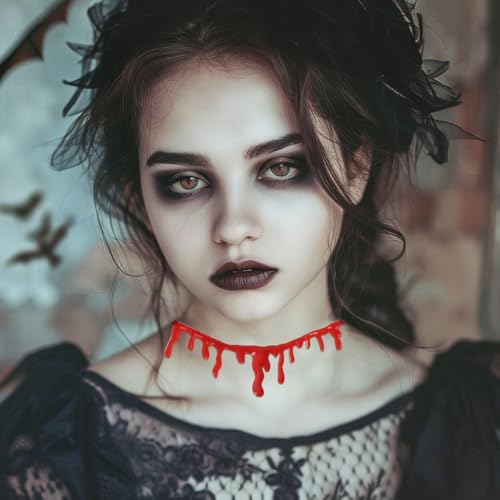 Necklace Halloween Red Blood Choker for Halloween Costume Simulation Bloodstain Jewelry for Party Festival Events4